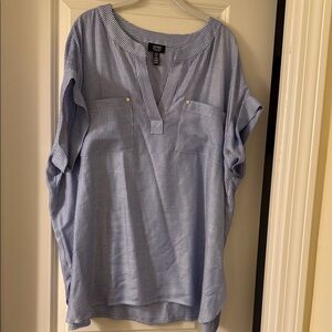 Jones New York Navy and White Striped Top